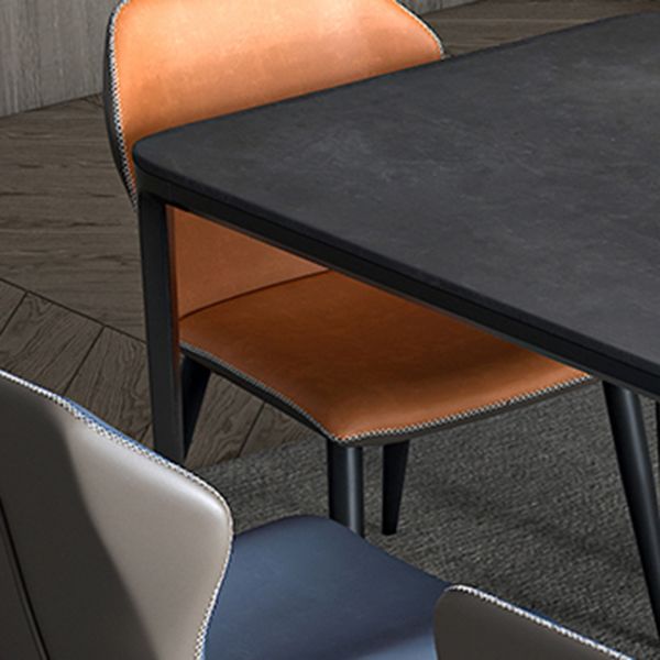 Modern Grey Rectangular Stone Tabletop Dining Table with 4 Black Legs