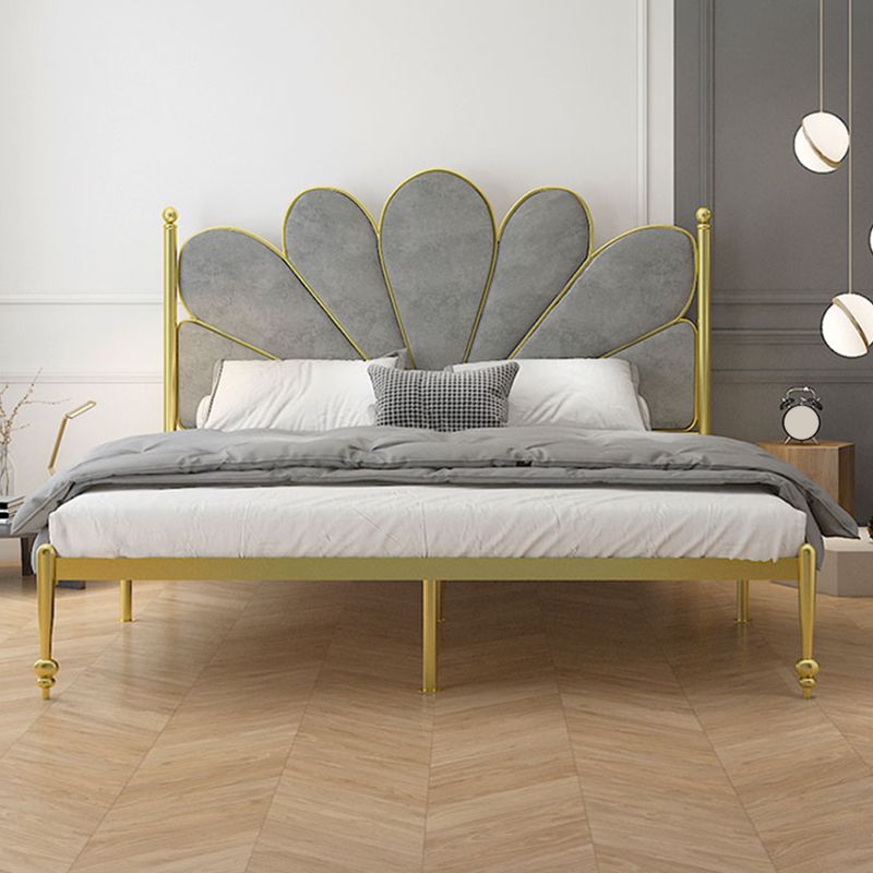 Upholstered Bed with Headboard Metal Bed Frame in Gold Finish