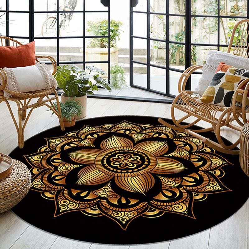 Gold Living Room Indoor Rug Modern Medallion Carpet Polyester Rug Non-Split Carpet