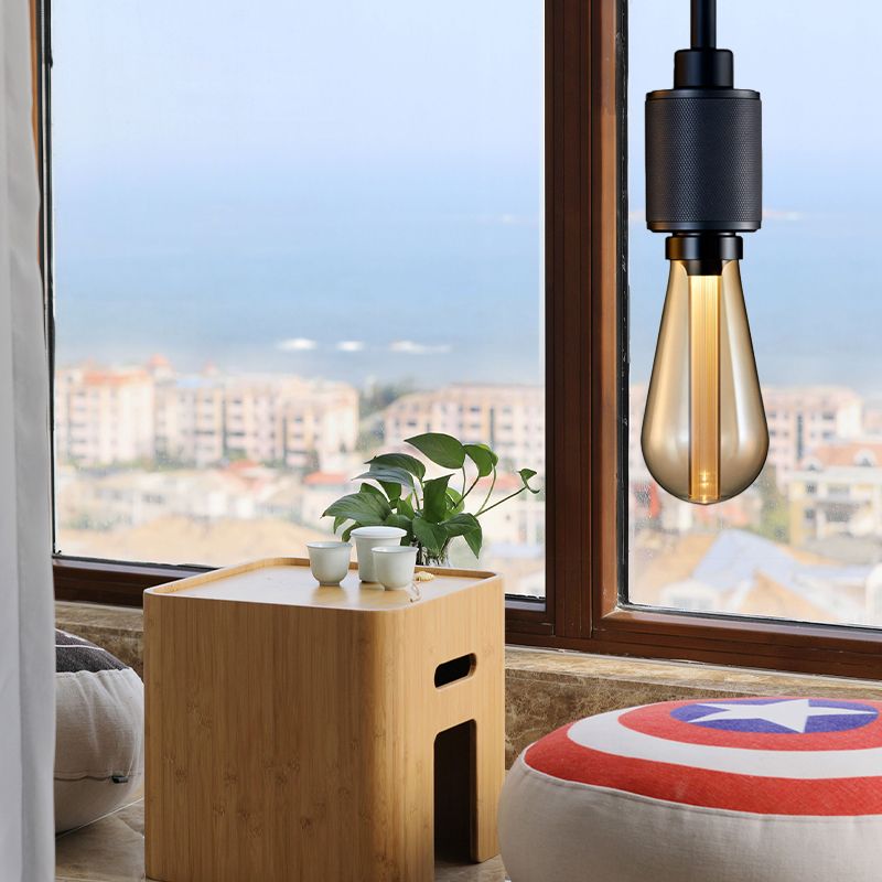 Metallic Open Bulb Pendant Lighting Retro Industrial 1 Light Restaurant Hanging Lamp in Black/Silver