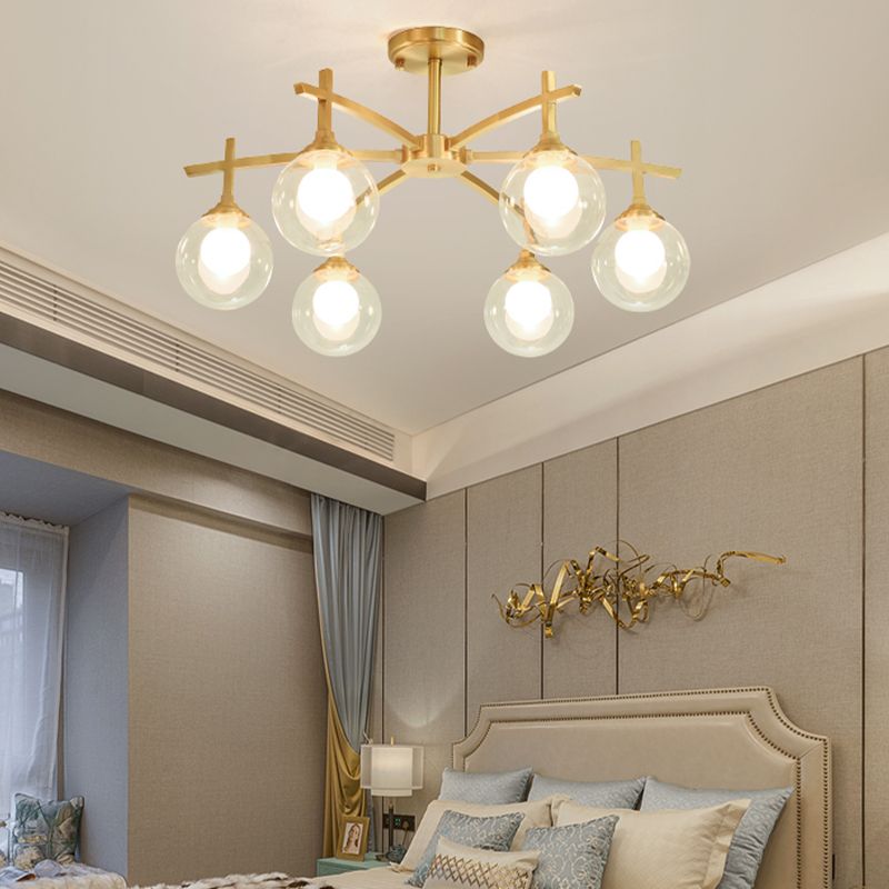 Nordic Messing Deckenleuchte Glasschatten Multi -Licht -Flush -Licht für Wohnzimmer