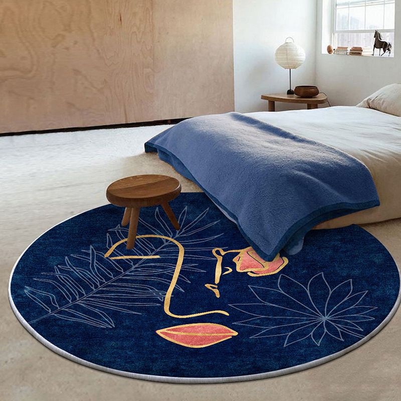 Navy Modern Rug Polyester Abstract Print Rug Washable Rug for Living Room