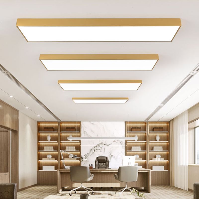 Rectangular Wood Flush Mount 1-Light Modern Ceiling Light Fixture for Office