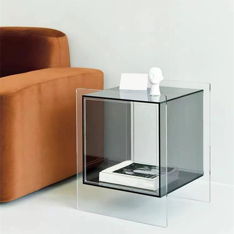Glam End Slide Table Plastic Sled Rectangular with Shelf Living Room Corner Table