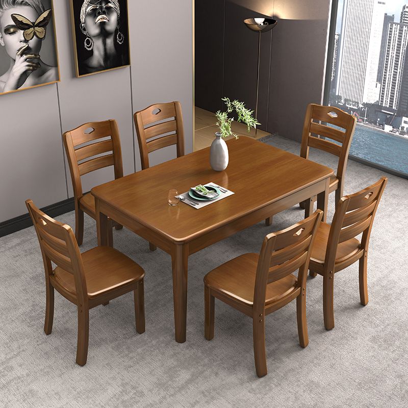 Minimalist Dining Room Set Rectangular Solid Wood Dining Table with Four-leg