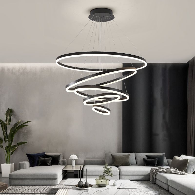 Modern Black Chandelier Multiple Rings Pendant Lighting Metal Chandelier