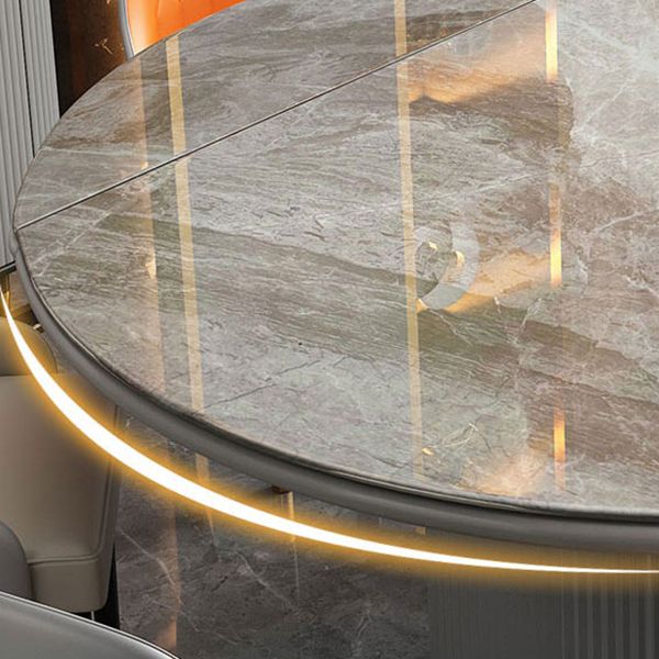 Modern Stone Top Dining Table Extendable for Small Spaces with Storage