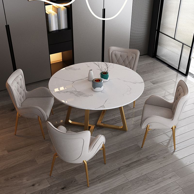 Glam 1/2/5 Pieces Dining Set Round Stone Dining Table for Dining Room