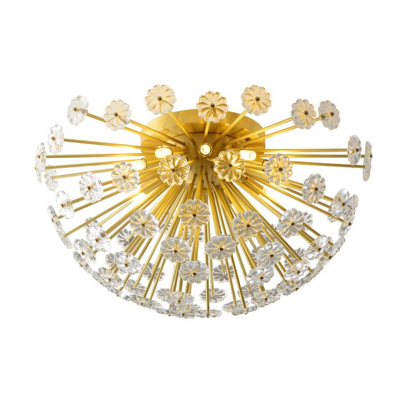 Gouden 3/5 lichten Semi Flush Mount Modern Crystal Bouquet Flushmount plafondlamp voor slaapkamer