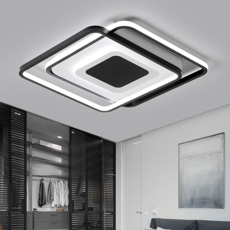Square Bedroom Flush Light Metal Modern Style LED Ceiling Mounted Fixture in Black