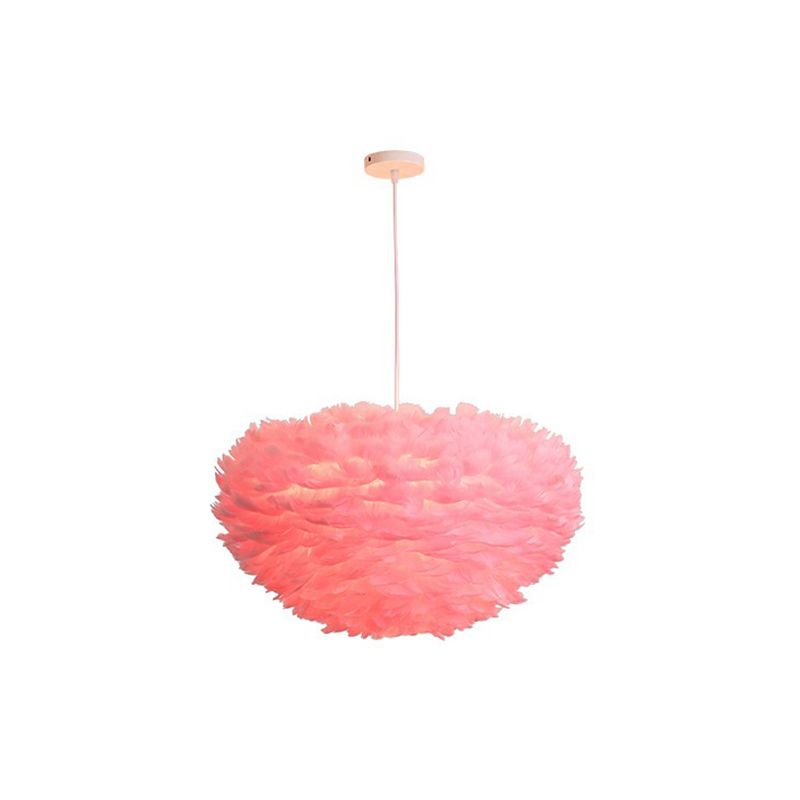 Hemispherical Living Room Feather Pendant Light Feather 1-Light Modern Suspension Light Fixture