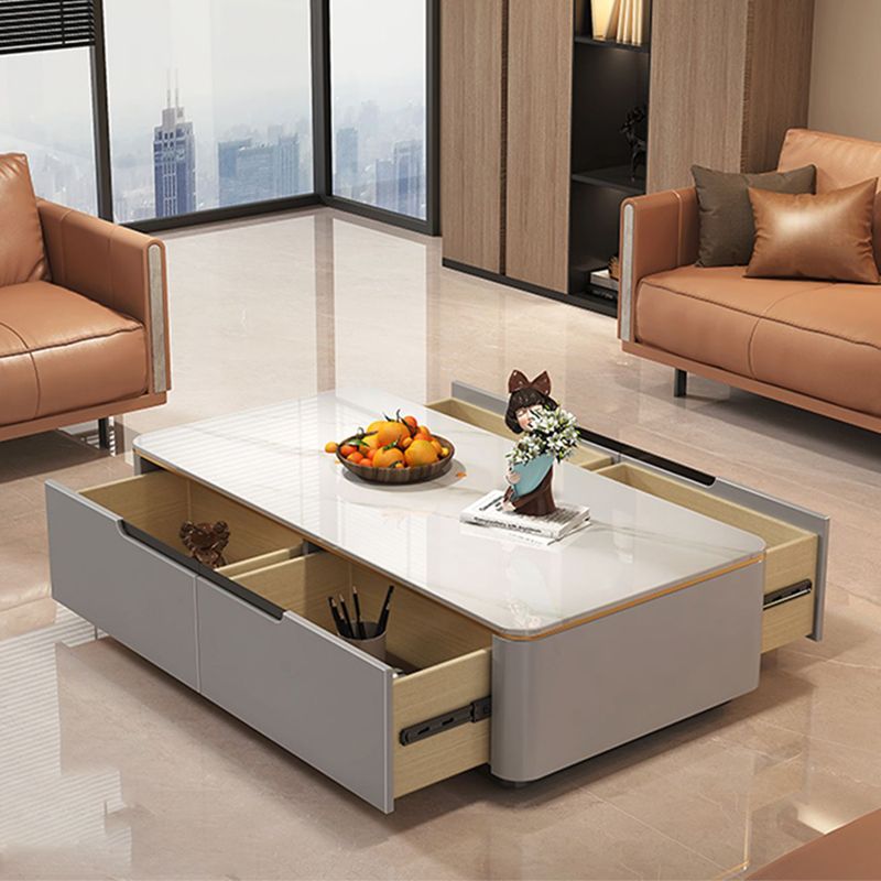 Block Slate Coffee Cocktail Table with 4 Storage Drawers Rectangle