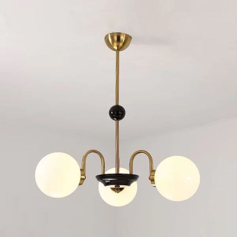 Modern Style Globe Chandelier Satin Opal Glass Living Room Hanging Light Fixture