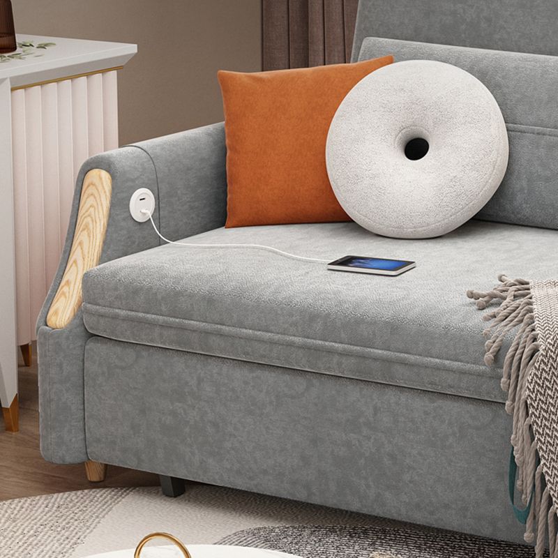 Contemporary Sloped Arm Convertible Bed Sofa Couch with Storage in Grey