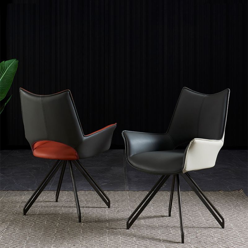 Sillas de comedor de cuero con brazo de estilo industrial, respaldo abierto, silla lateral para el hogar