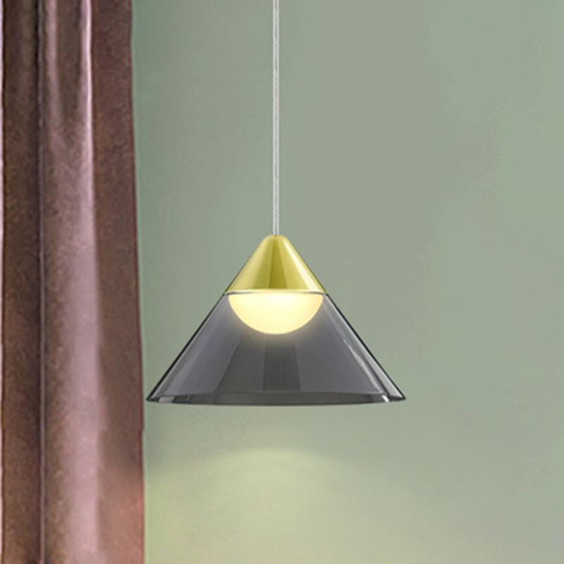 Nordic 1 Bulb Suspension Light Gold Cone Pendant Lamp with Smoke Gray Glass Shade for Dining Room