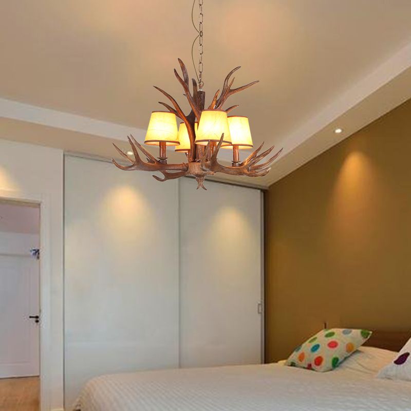 Rustic Cone Hanging Pendant 4/6/8-Light Resin Ceiling Chandelier in Brown for Living Room