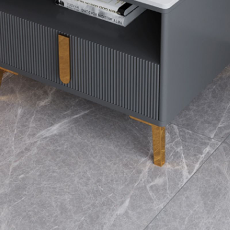 4 Legs Glam Side Table Stone Top Side Table with Shelf and Drawer