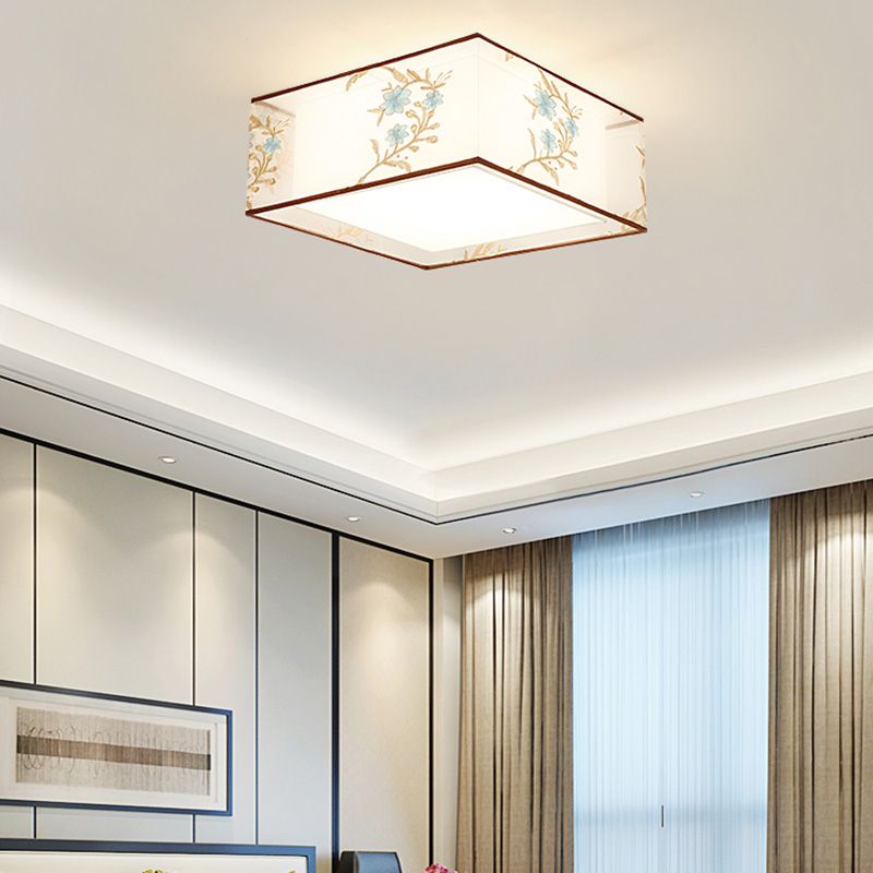 Luminaire monté au plafond géométrique pour chambre à coucher, luminaire encastré blanc en tissu Simple