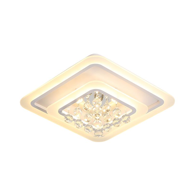 19.5"/23.5"/27.5" W LED Flush Ceiling Light Modern White Square Crystal Flush Mount Lighting, Warm/White Light