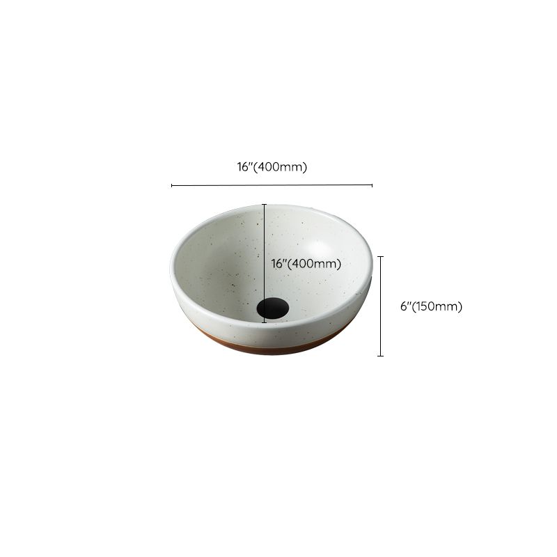 Traditional Bathroom Sink Porcelain Round Vessel with Pop-Up Drain