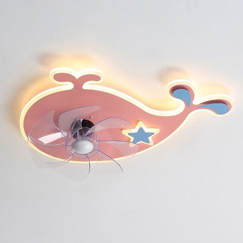 Pink / Blue Fan Mount Light Fixture Kids Style Ceiling Fan Lighting