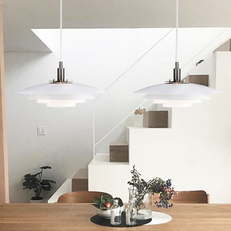 Nordic Style Minimalist Flying Saucer Hanging Light 15" Wide White Metal Single Bulb Lighting Fixture in Bedroom