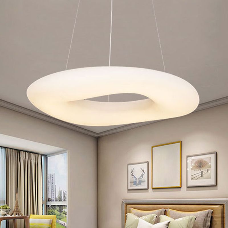 White Loop Hanging Light Fixture Minimalist LED Acrylic Suspension Lamp for Dining Room