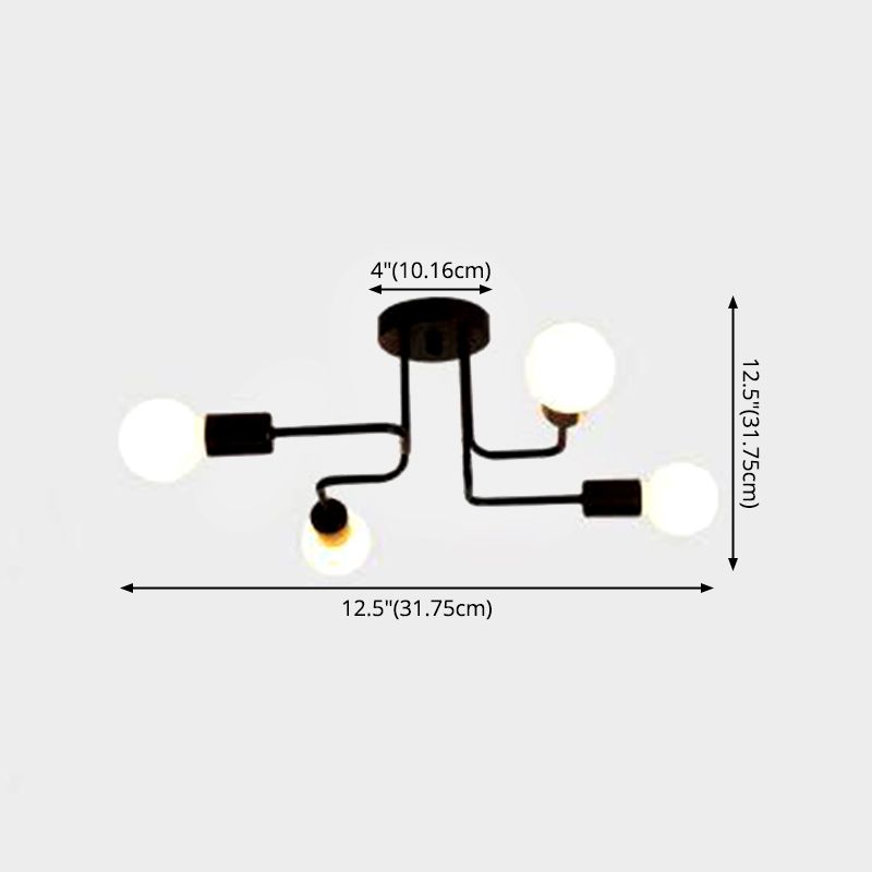 Sputnik Living Room Semi Flush Mount Chandelier Loft Metal Black Semi Mount Lighting