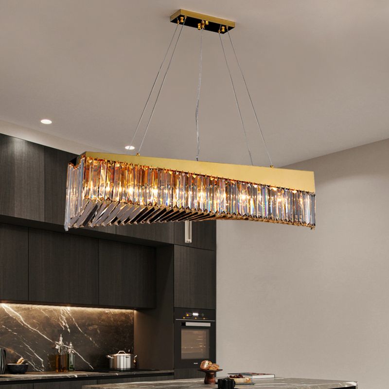 Gold Metal Island Lighting Armaturen moderne Restaurantsuspensionslampe mit Kristallschatten