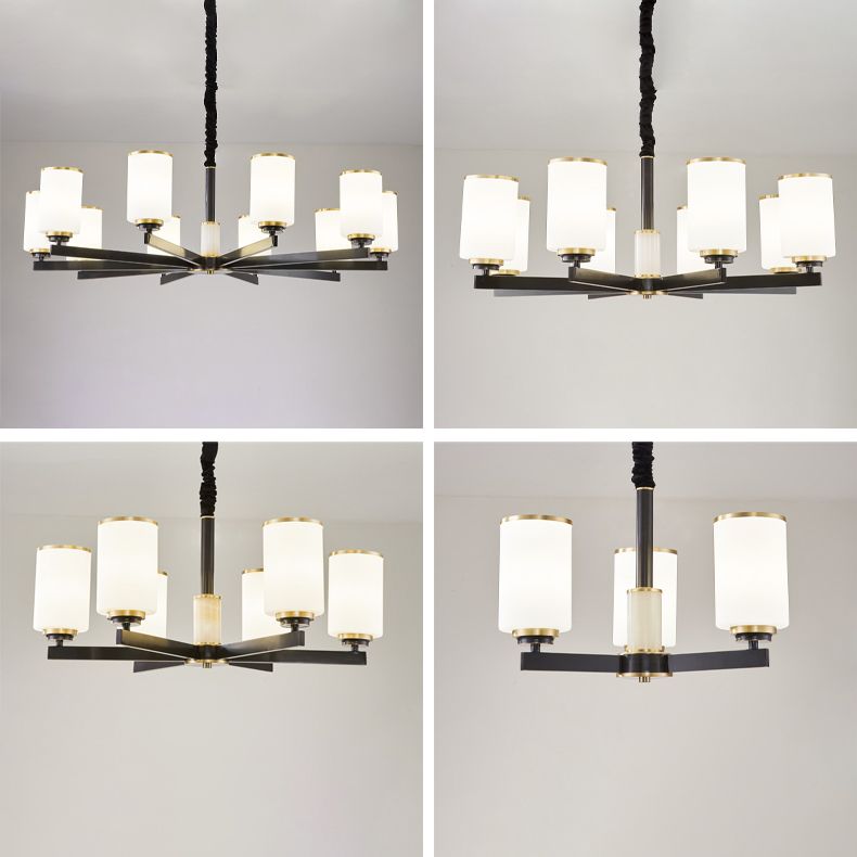 Modern Concise Pendant Light Metal Cylindrical Chandelier with Glass Shade
