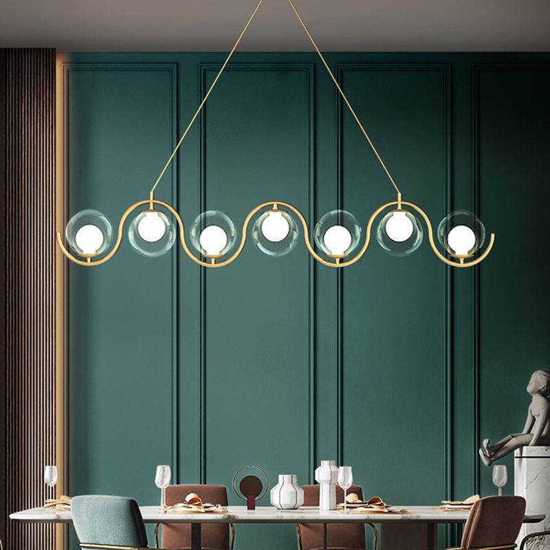 Wrought Iron Gold Island Pendant Light in Modern Luxury Style Glass Linear Pendant Light for Dining Room
