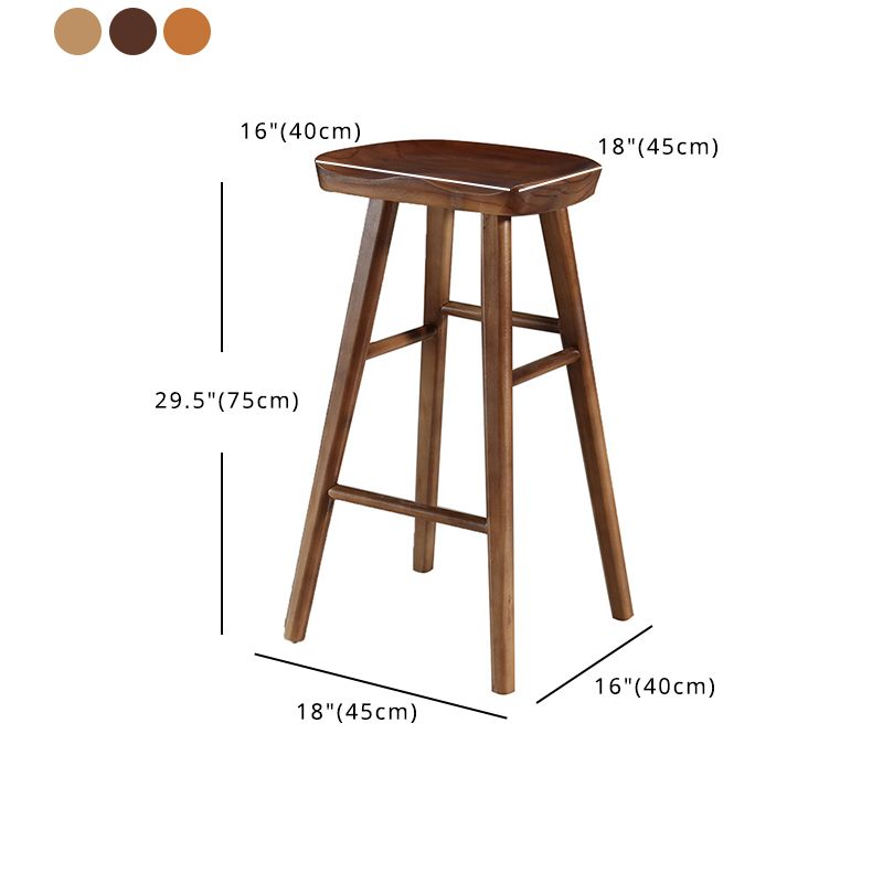 Indoor Pine Modern Bar Stool Contoured Seat Footrest Counter Stool with Wood Legs