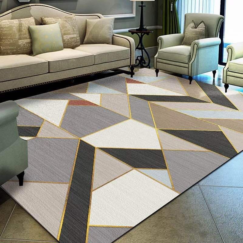 Nordic Living Room Rug Multicolored Geometric Printed Indoor Rug Anti-Slip Backing Pet Friendly Area Carpet