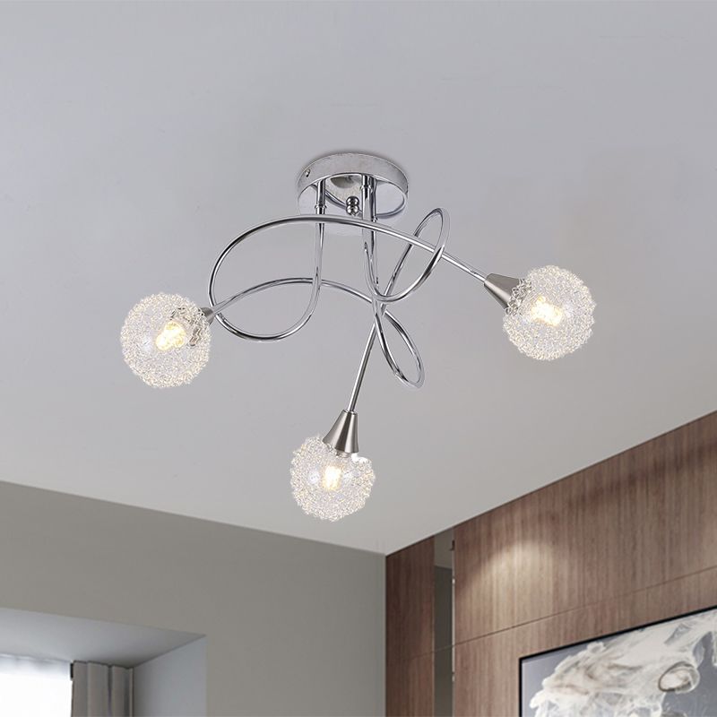 Lampe semi - encastrée en verre transparent sphérique plafonnier encastré moderne à 3 lumières chromé Twist LED avec abat - jour en boule de soie en aluminium