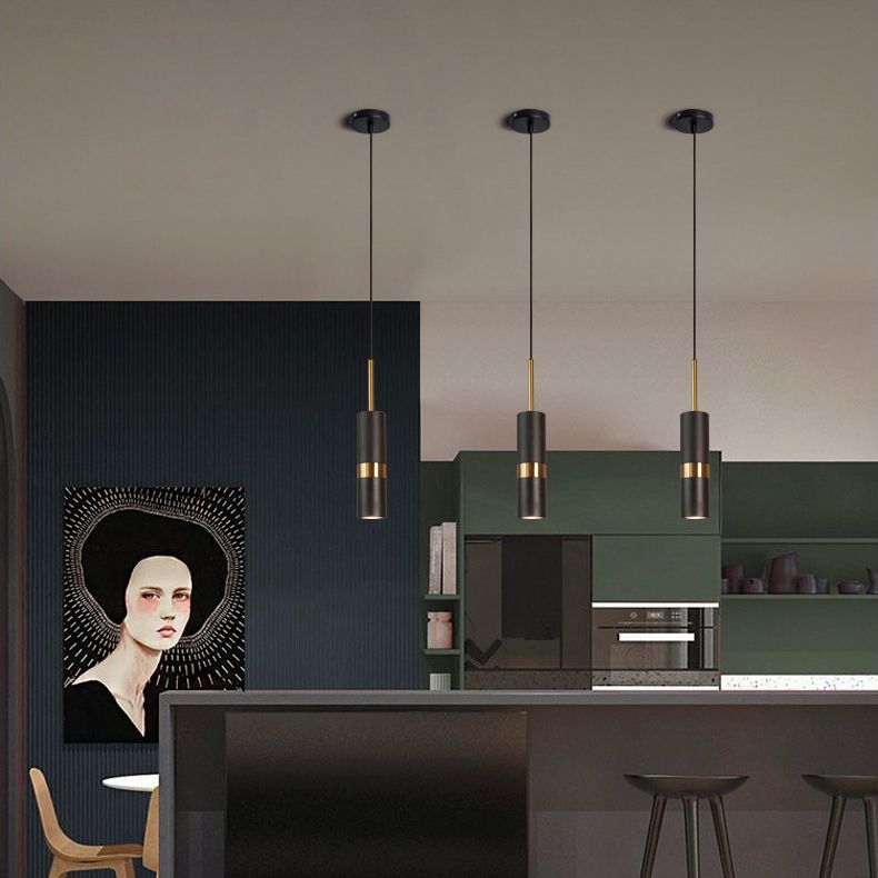 1 Light Cylinder Pendant Lighting Modern Metallic Pendant Ceiling Lights for Restaurant