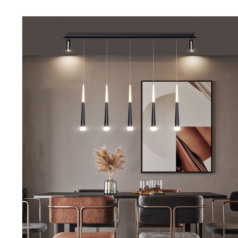 Torch-shaped LED Island Light with 360° Adjustable Spotlight Design Dining Room Lighting Fixture