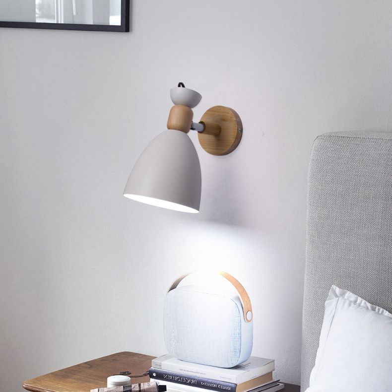 Wrought Iron Macaron Wall Sconce in Modern Concise Style Wooden Dome Wall Lamp for Interior Spaces