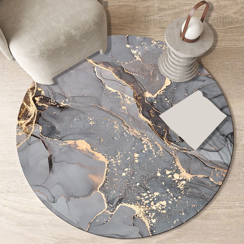 Round Contemporary Rug Living Room Abstract Pattern Carpet Stain Resistant Indoor Rug