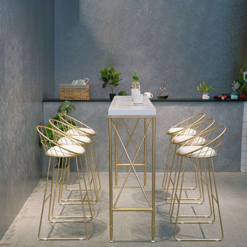 Modern Rectangle Solid Wood Bar Table Metal Base Dining Table