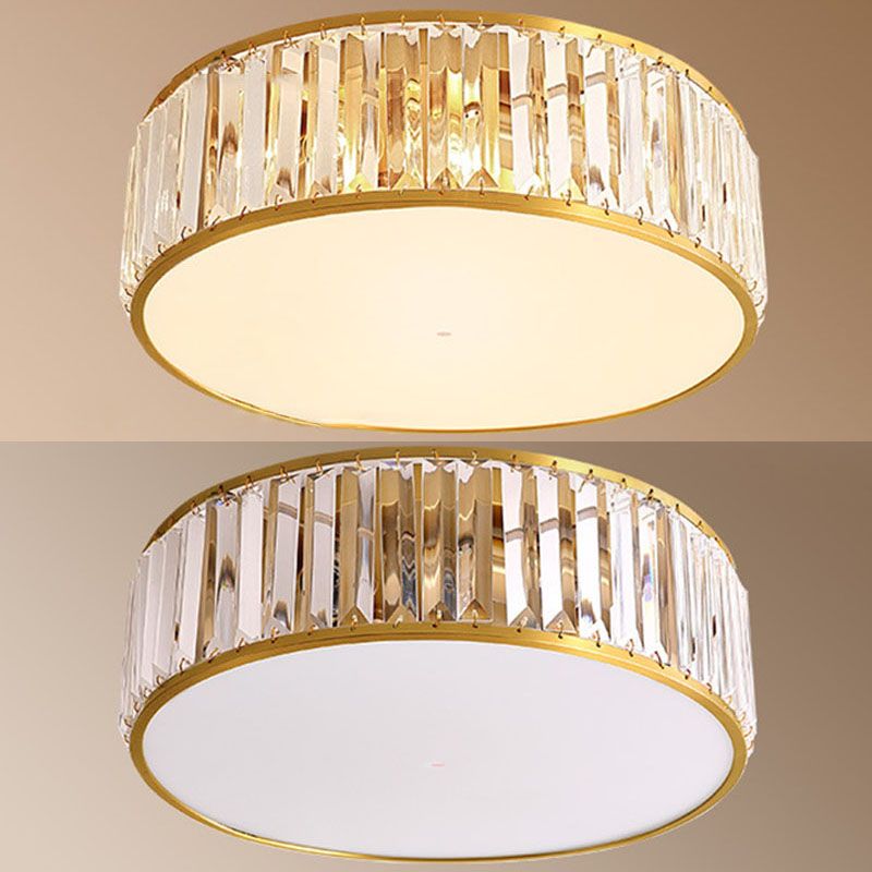Luz de techo dorada y cobre en montaje empotrado circular de cristal estilo colonial de lujo para espacios interiores