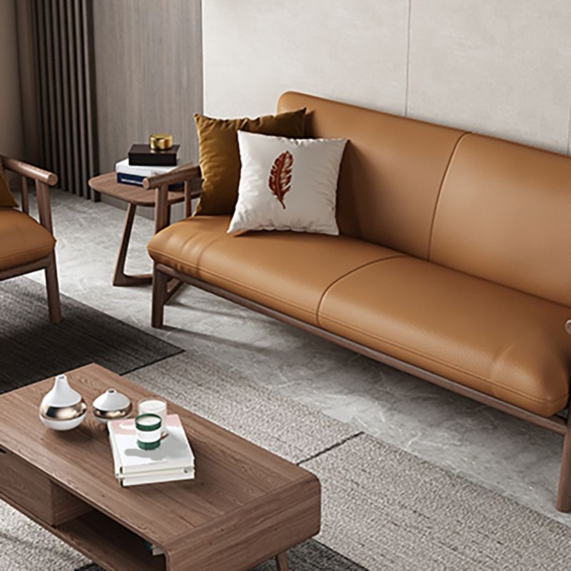 Faux Leather Modern Sofa Round Arm 28.7 "W Sofa with Bolster Pillows