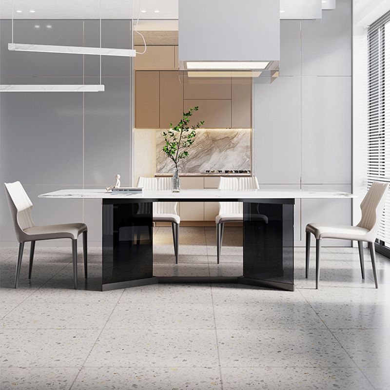 Modern Glass Base Table Rectangle Stone Top Dining Table for Kitchen