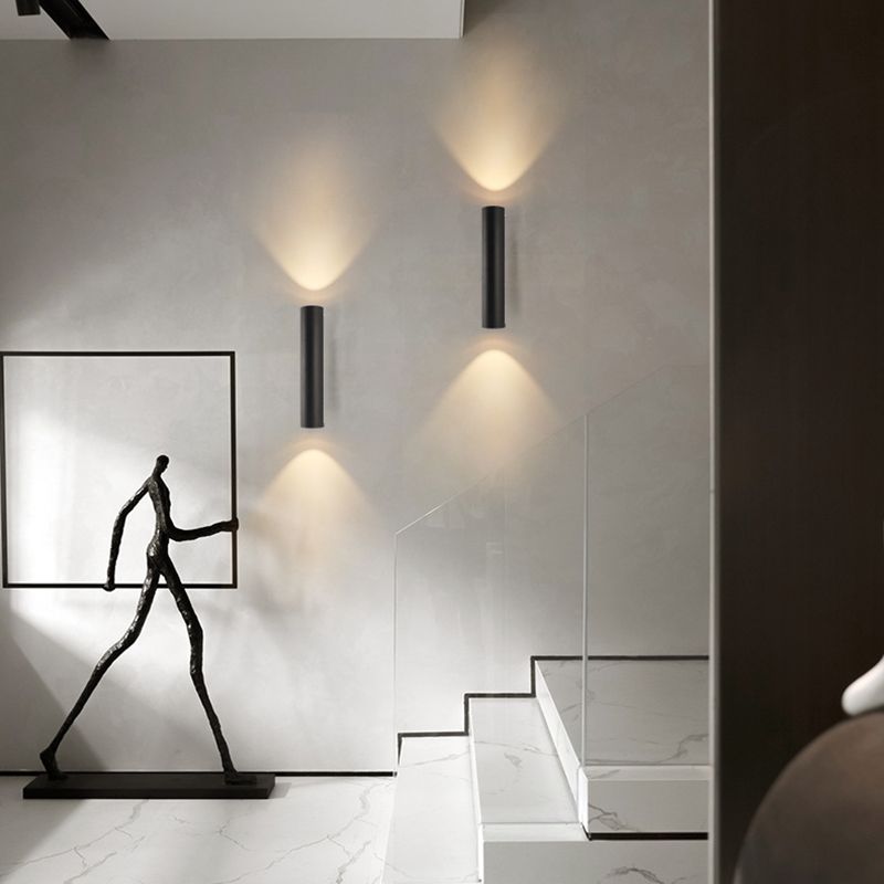 2 Lights Cylinder Wall Mounted Lamps Modern Style Metal Wall Sconces