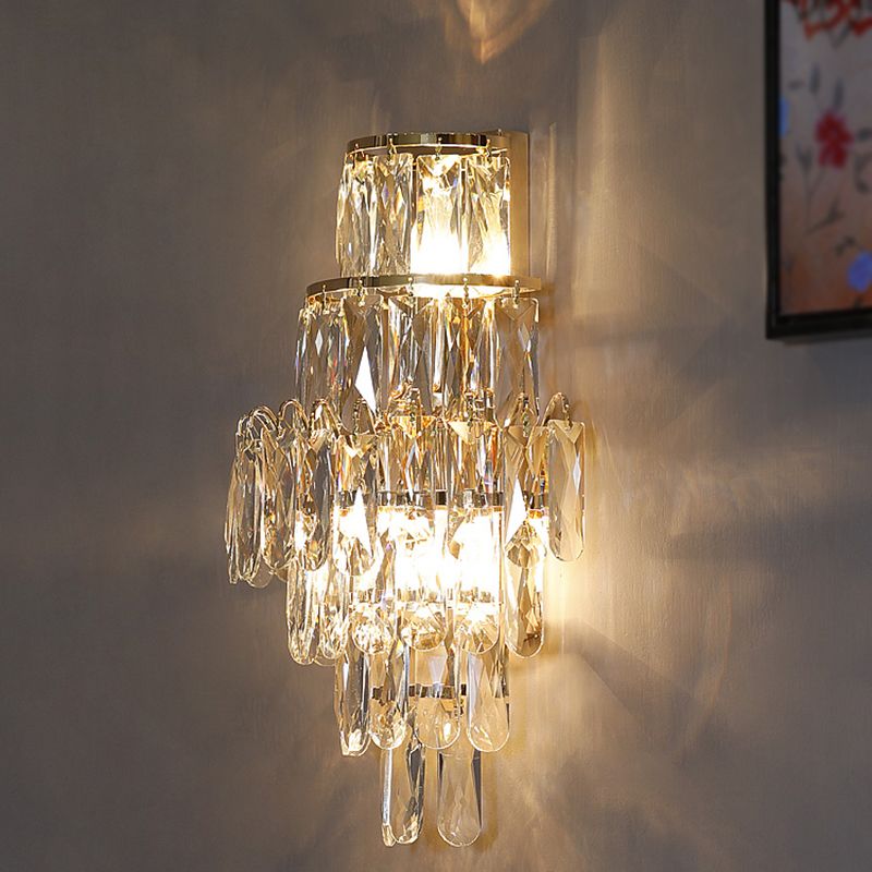 Unique Shade 3 Lights Wall Sconce Modern Style Crystal Wall Mount Light Fixture in Brass
