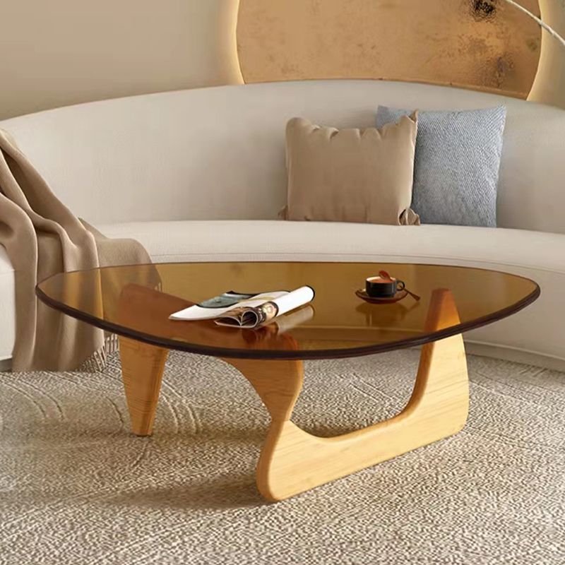 Contemporary Abstract Wooden Base Irregular Glass Top Coffee Table