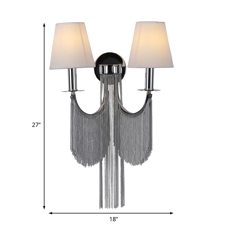 Cône à cône en plastique Lampe murale Applique moderniste 2 lumières Lumières Lumière avec tassel en aluminium en noir / argent