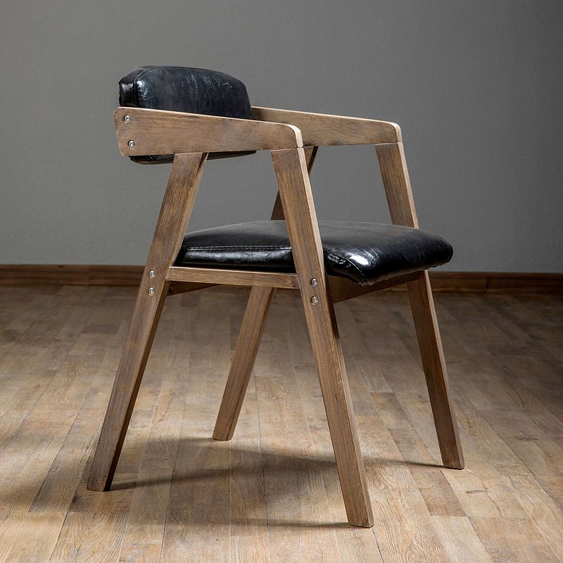 PU Leather Upholstered Dining Arm Chair Open Back Armchair with Wood Legs