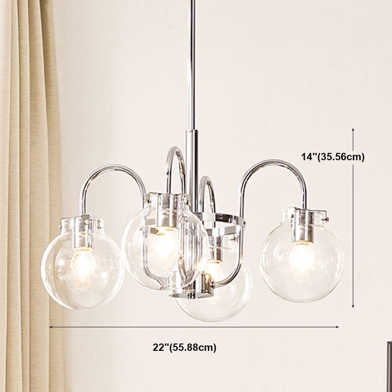 Modern Silver Ceiling Hung Fixture Global Clear Glass Down Lighting Pendant