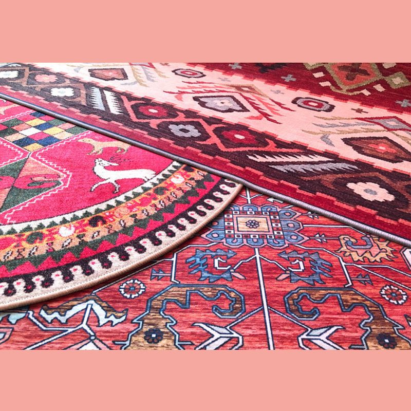 Beige Living Room Area Carpet Americana Pattern Rug Polyester Anti-Slip Backing Rug